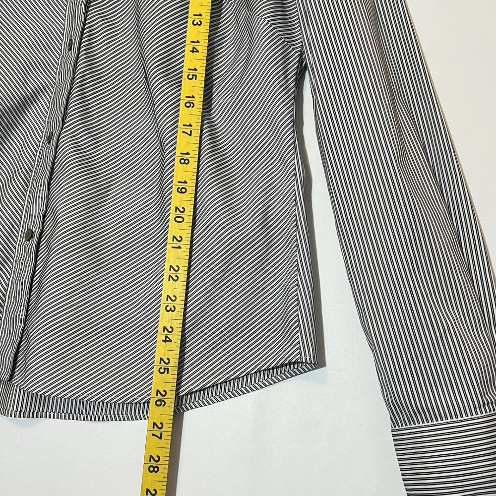 Lafayette 148 New York Women’s Stripe Button Shirt Size 10 Black Work Casual - Picture 6 of 12